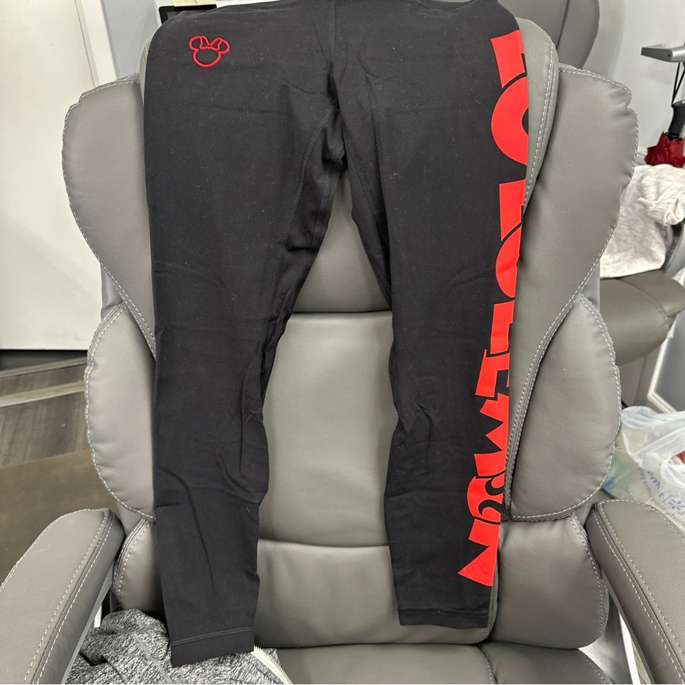 Lululemon xDisney Black Leggings with Red Logo Design, Size 2, 25”